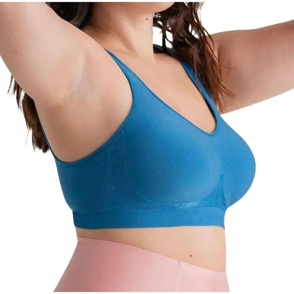 Truekind Everyday Comfort Wireless Bra - Seamless Full Coverage Blue, Size Mediu